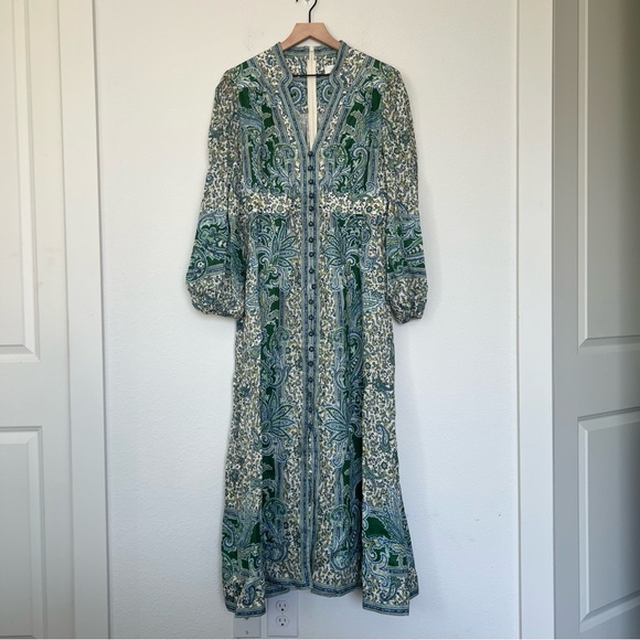 NEW Zimmermann Ottie Plunge Maxi Dress in Green Paisley - Picture 4 of 12